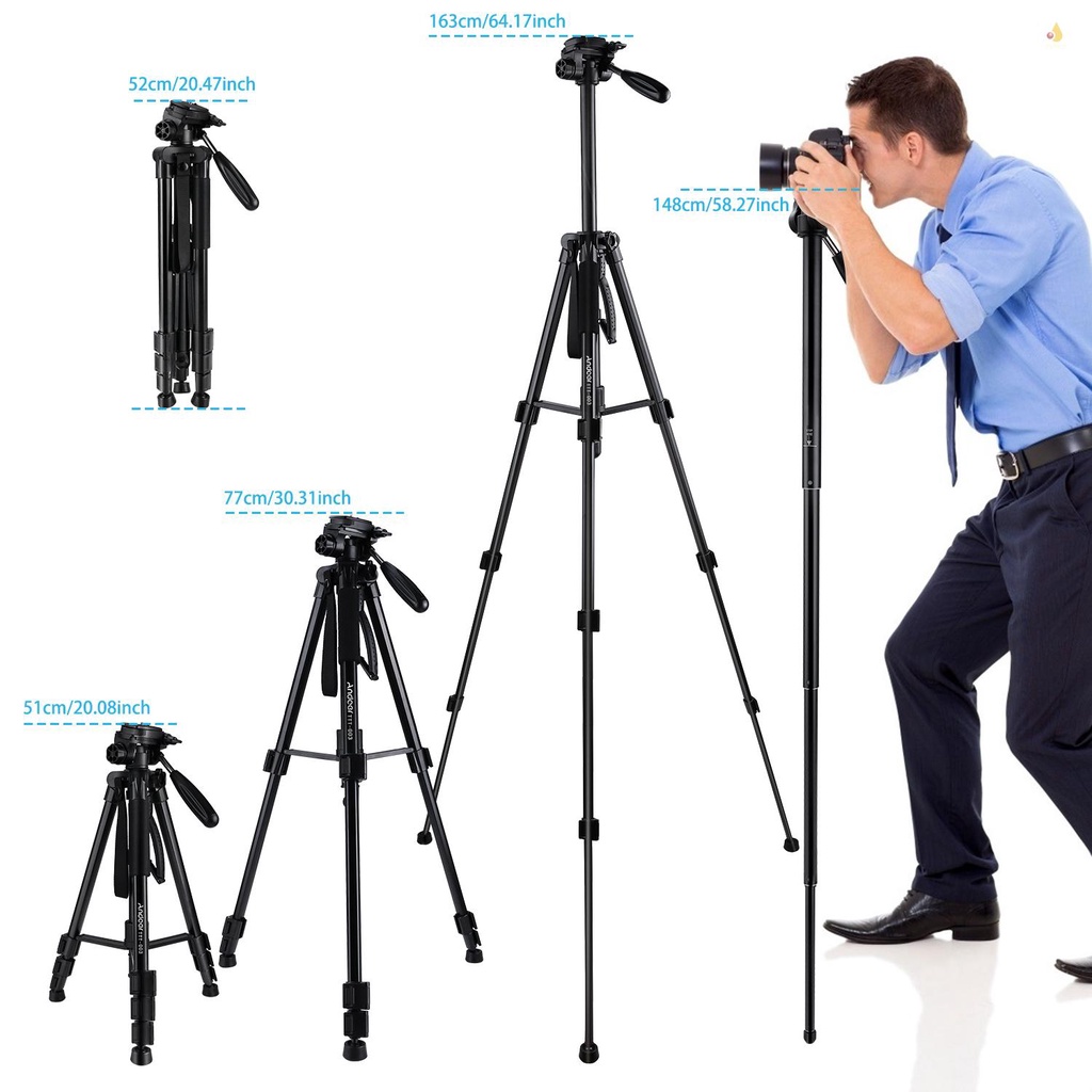 Giá Đỡ Ba Chân Xoay 3 Chiều Bằng Hợp Kim Nhôm Andoer TTT-003 2 Trong 1 163cm Max. Kẹp Gắn Túi Xách Điện Thoại Thông Minh 5kg 5kg