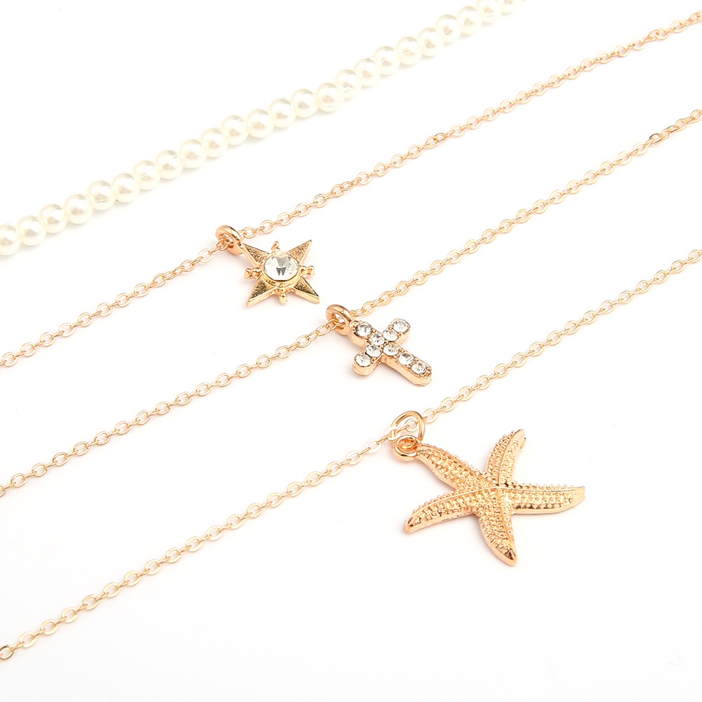 Vòng cổ Mặt Chữ Thập Đính Đá Và Ngọc Trai Nhân Tạo Thời Trang