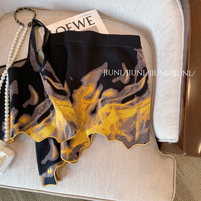 Set Áo Váy Hai Dây Dệt Kim Màu Sắc Tương Phản Phong Cách Retro Thời Trang Mùa Hè 2023 Dành Cho Bạn Nữ