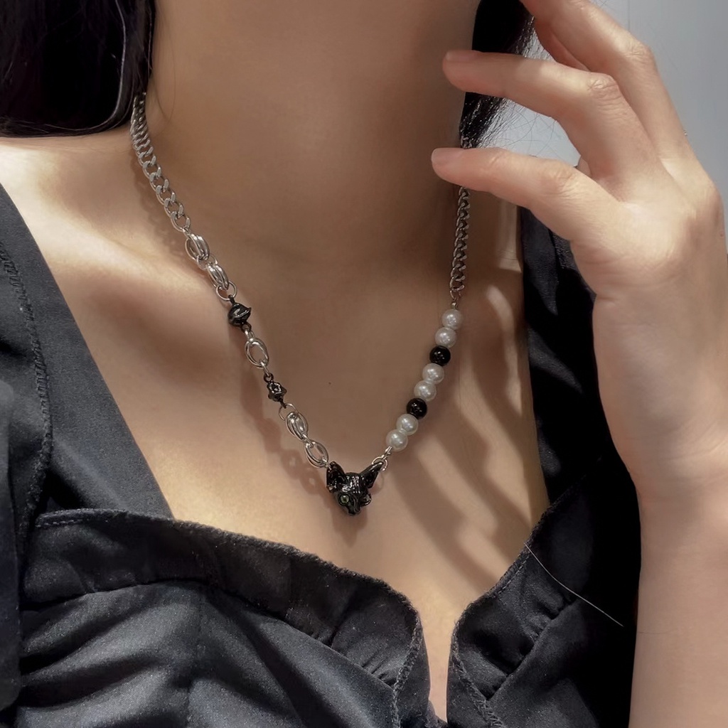 Vòng cổ Ngọc Trai Hình Mèo Phong Cách Hàn Quốc Thời Trang Cho Nữ