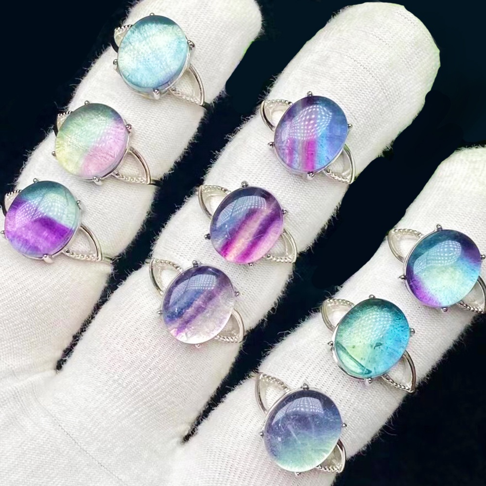 Nhẫn Đá Fluorite Tự Nhiên Nhiều Màu Thời Trang Cho Nữ