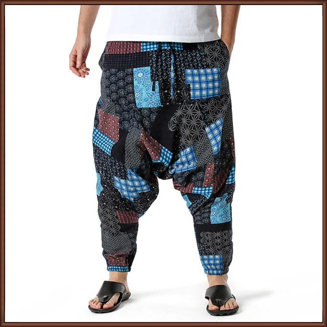 Quần Dài Vải Lanh Cotton Dáng Rộng Phối Dây Rút Phong Cách Boho Cho Nam Và Nữ