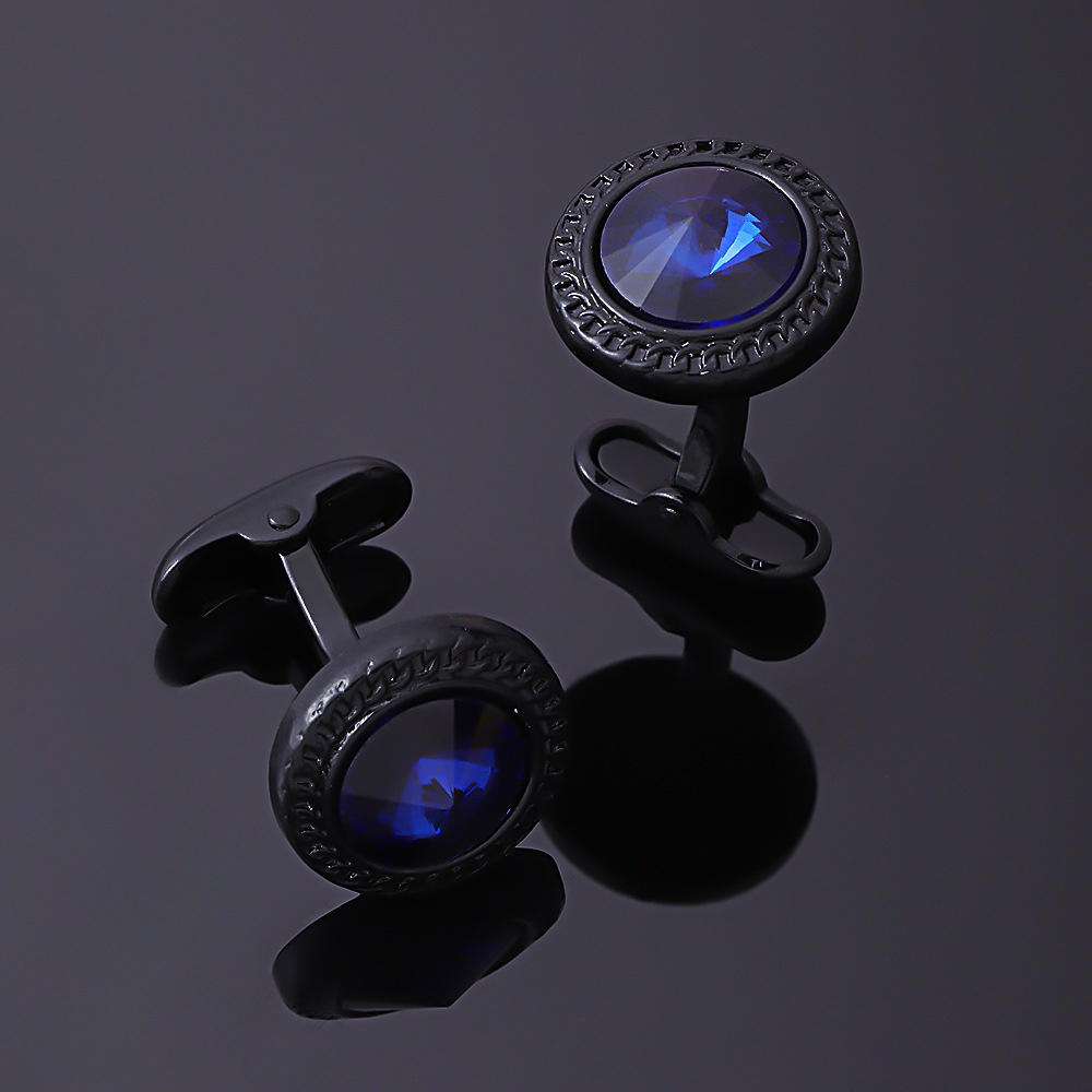 Khuy Măng Sét Kim Loại Đính Đá Đen Cổ Điển Cho Nam