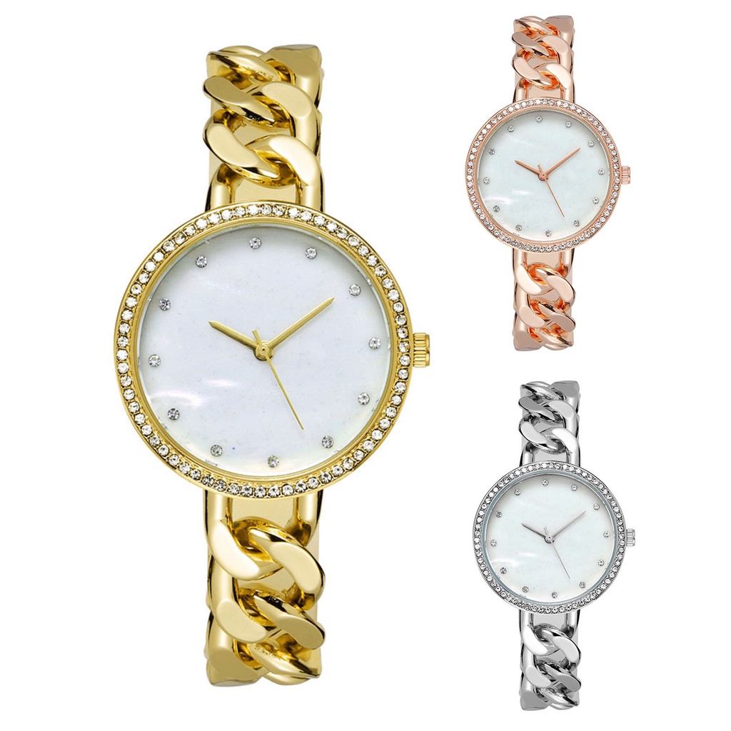 Đồng Hồ Đeo Tay Mặt Tròn Đính Đá Zircon Thời Trang Cho Nữ