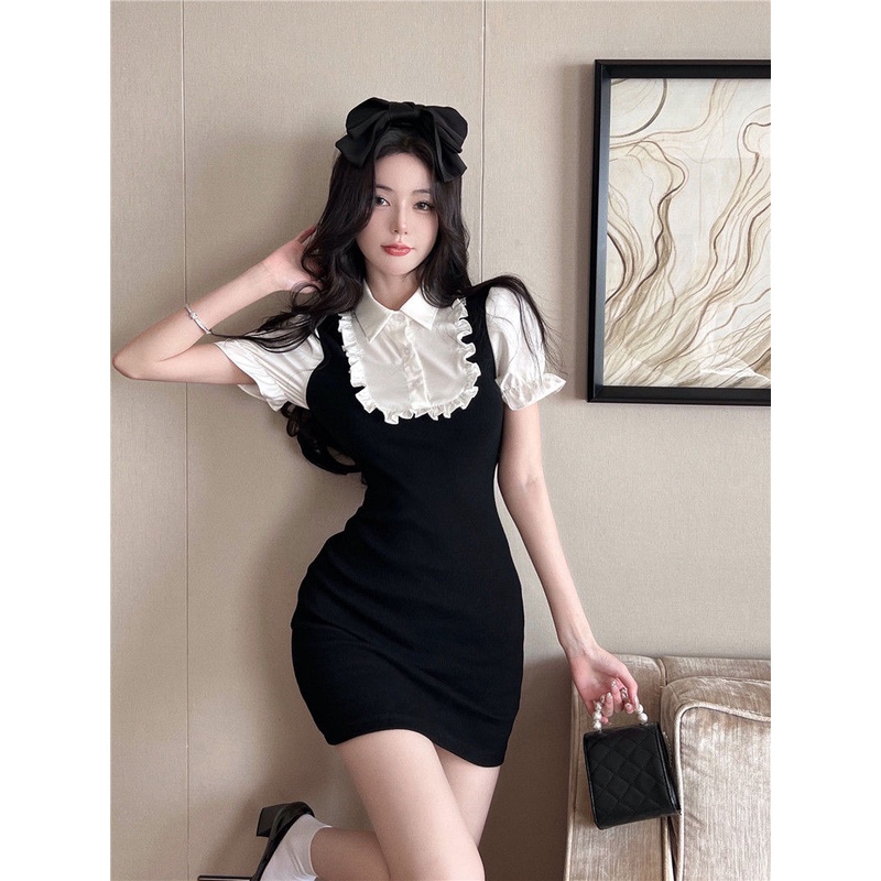 Áo Thun Ngắn Tay Giả Hai Lớp Có Cổ Dáng Ôm Thời Trang Mùa Hè Hàng Mới Dành Cho Bạn Nữ