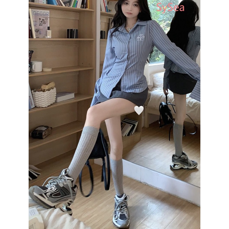 Áo Sơ Mi Tay Dài Kẻ Sọc Thời Trang Quyến Rũ Cho Nữ