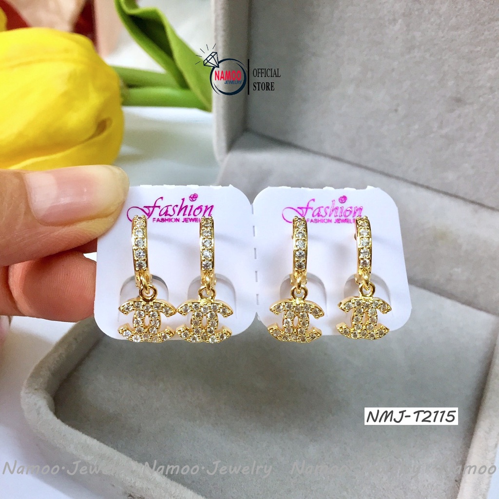Khuyên Tai Vàng Nữ Đính Đá T2115 Cực Đẹp Bền Màu Dùng Hàng ngày