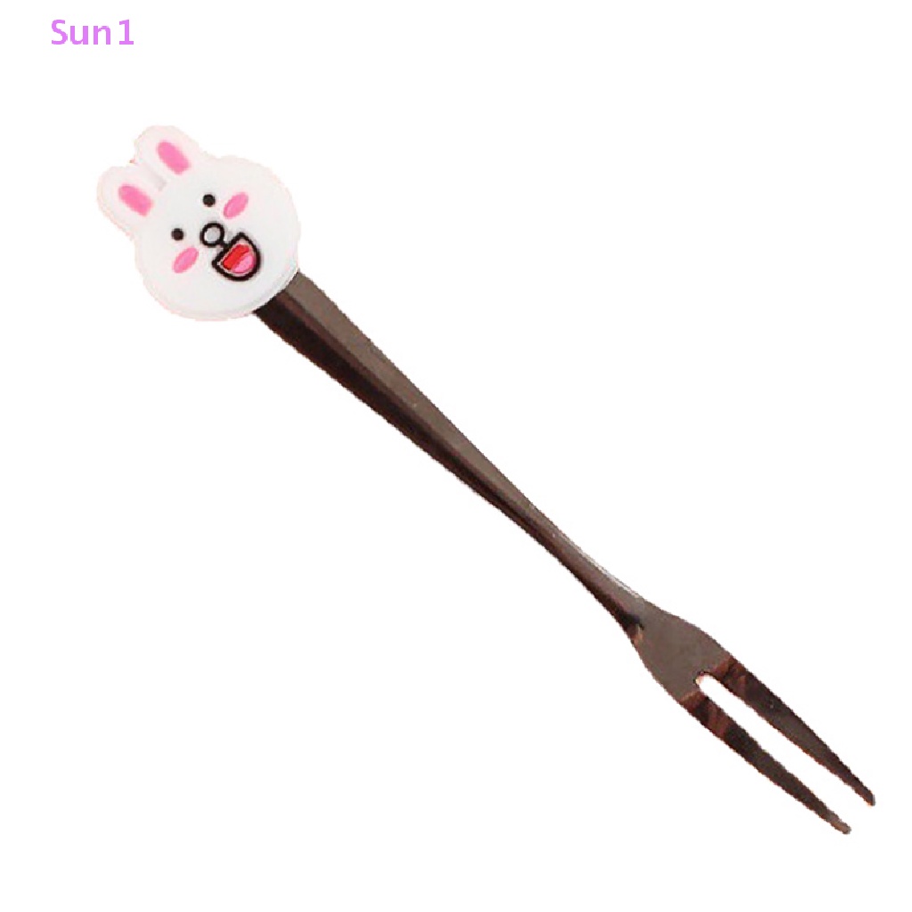 Bộ 5 Nĩa Mini Bằng Thép Không Gỉ Họa Tiết Hoạt Hình Dễ Thương 1 Món