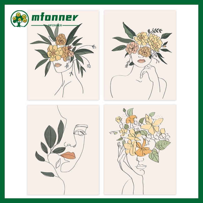 Set 4 Tranh Vải Treo Tường Họa Tiết Người Phụ Nữ Và Hoa Độc Đáo