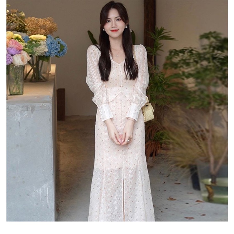 Đầm Đuôi Cá Giả Hai Mảnh Họa Tiết Hoa Nhẹ Nhàng Phong Cách Hàn Quốc Mùa Xuân