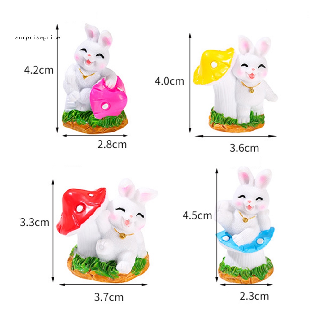Set 4 Đồ trang trí Thỏ Bunny Mini Bằng Nhựa Resin Trang Trí Phòng Khách / Bàn Làm Việc
