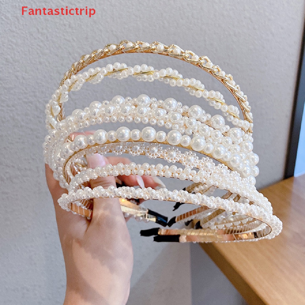 [Fantastictrip] Băng Đô Hoa Thắt Nơ Đính Ngọc Trai Nhân Tạo Handmade Phong Cách Hàn Quốc Dành Cho Nữ