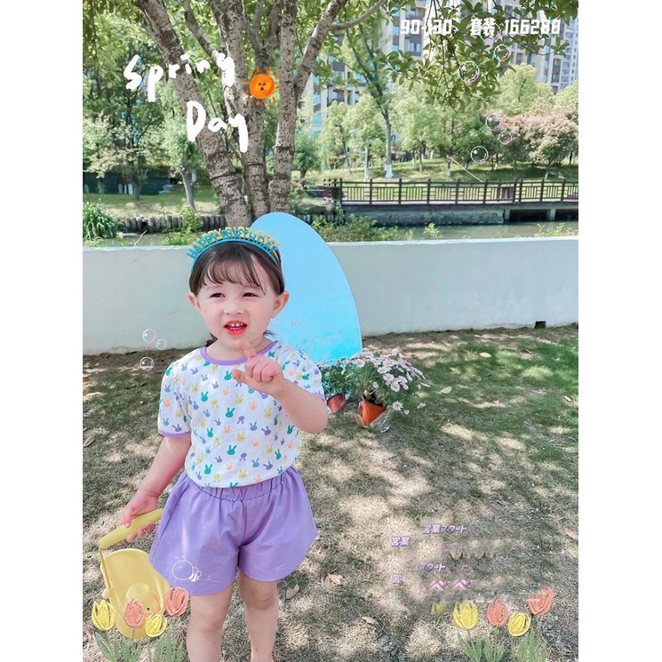 Hàng Mới Về Set Áo Thun Ngắn Tay Và Quần Short In Hoa Phong Cách Hàn Quốc Thời Trang Mùa Hè Cho Bé Gái Túi Xách Hàn Quốc Kiểu Dáng Đơn Giản Trẻ Trung