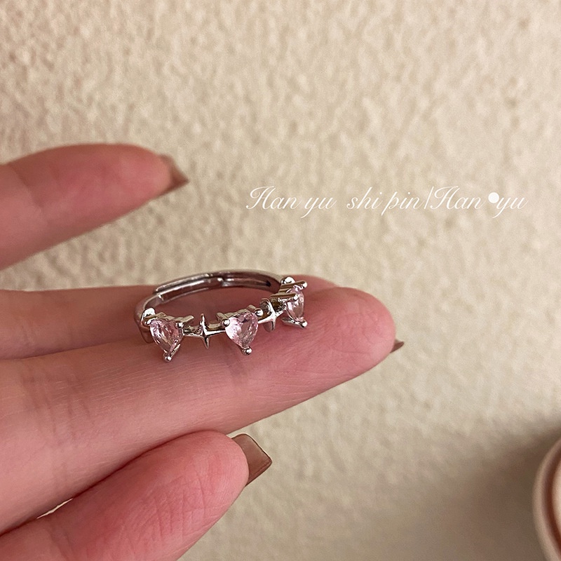 Nhẫn Hở Màu Hồng Đính Đá Zircon Hình Trái Tim Xinh Xắn