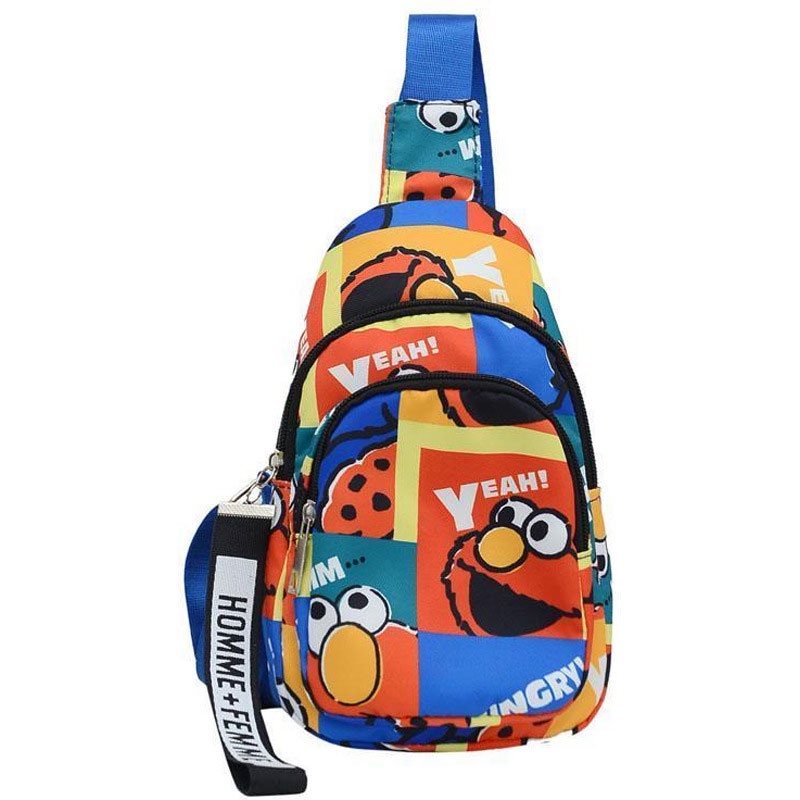 Túi đeo chéo AOLANG vải canvas in họa tiết hoạt hình Sesame Street phong cách Hàn Quốc dành cho bé trai