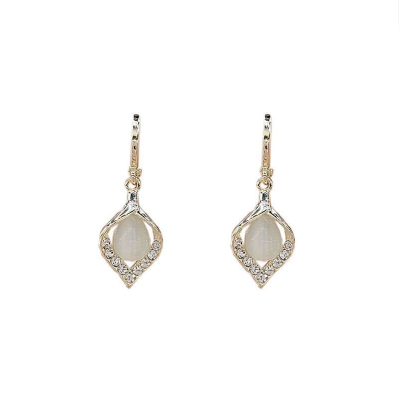 Bông Tai Mạ Bạc 925 Hình Hoa Đính Đá opal Sang Trọng Cho Nữ