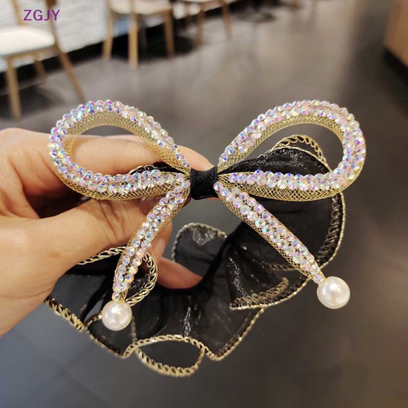 Dây Cột Tóc Co Giãn Hình Nơ Đính Đá Pha Lê Thanh Lịch Cho Nữ Mới