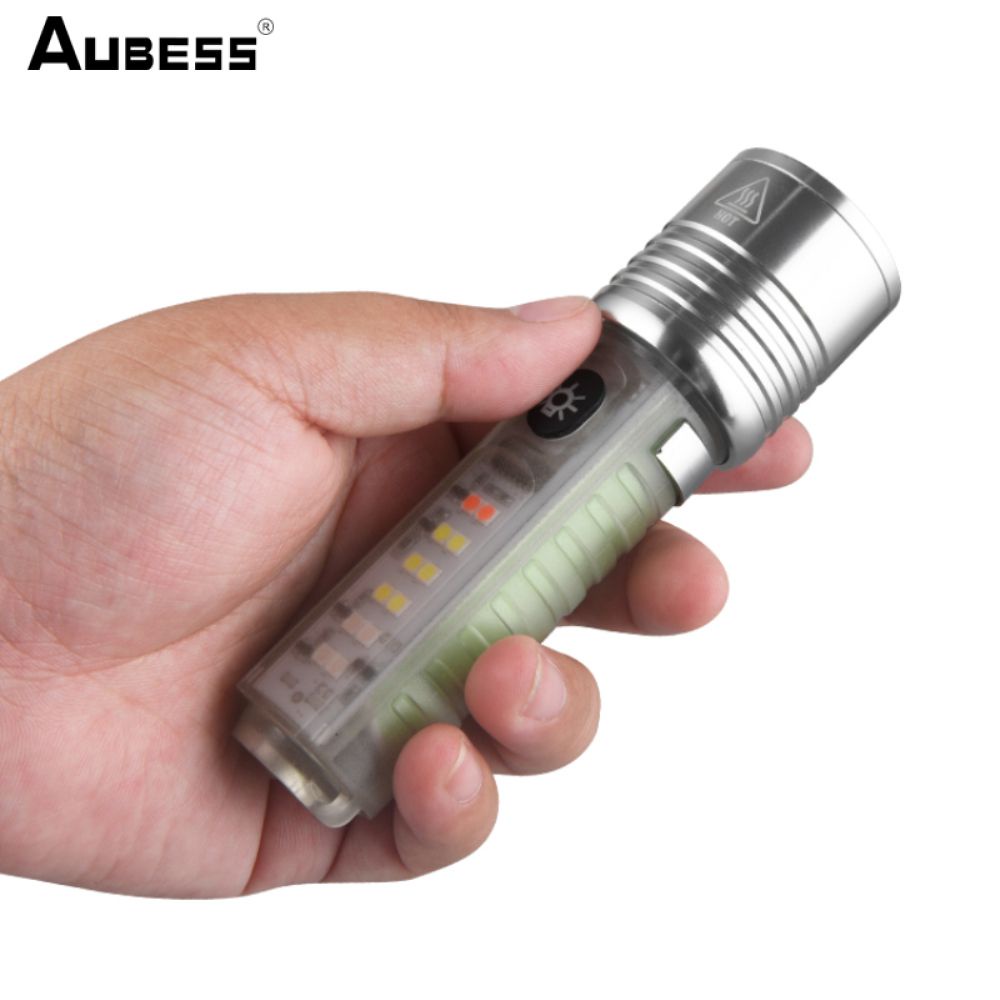 AUBESS Đèn Pin Mini 8 Chế Độ Led Đa Năng Thu Phóng Có Móc Khóa Chống Nước Cắm Trại Cảnh Báo Từ Tính Di Động