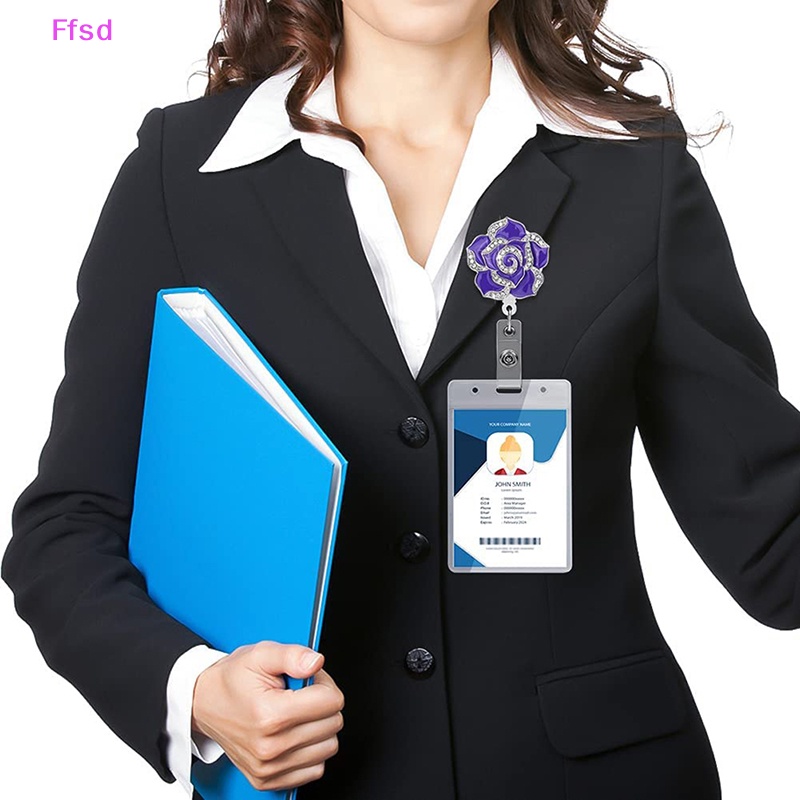 {Ffsd} Bán Chạy * Kẹp Giữ Thẻ Tên ID Hình Hoa Hồng Có Thể Thu Gọn