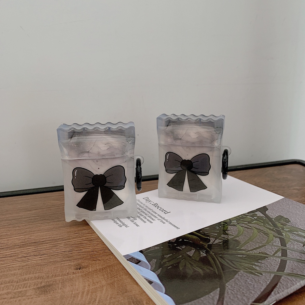 Vỏ Bảo Vệ Hộp Sạc Tai nghe không dây Airpods 1 / 2 3 Pro2 gen2022 Bằng Silicon Tpu Mềm Chống Trầy Hình Nơ Đen 3D