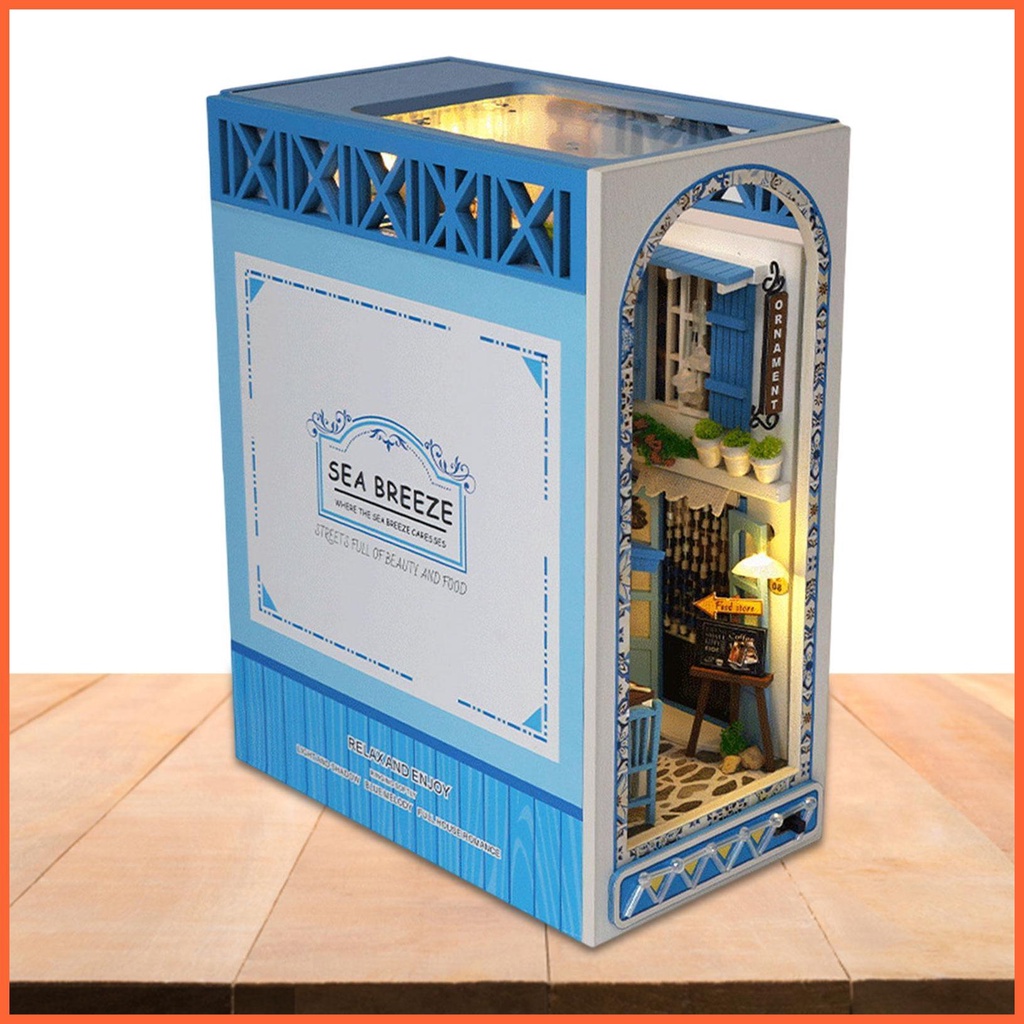 Mô Hình Nhà Búp Bê Mini 3D DIY Có Đèn LED Màu Xanh Dương Dùng Để Trang Trí Nhà Búp Bê