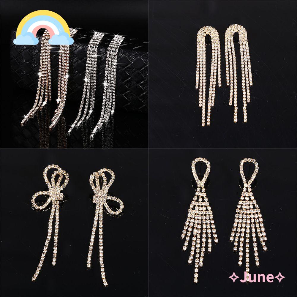 Khuyên tai dáng dài tua rua đính đá sang trọng cho nữ