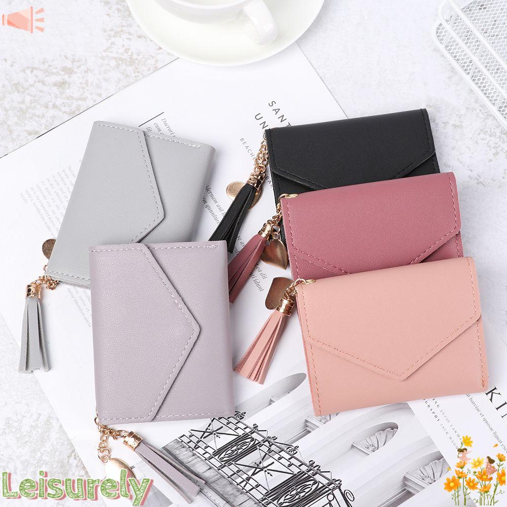 Ví da PU dáng ngắn sức chứa lớn có khóa kéo đa năng nhiều màu sắc cho nữ