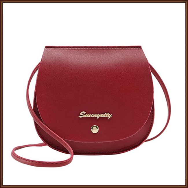 Túi Da PU Tròn Đeo Chéo Mini Màu Trơn Đơn Giản Cho Nữ