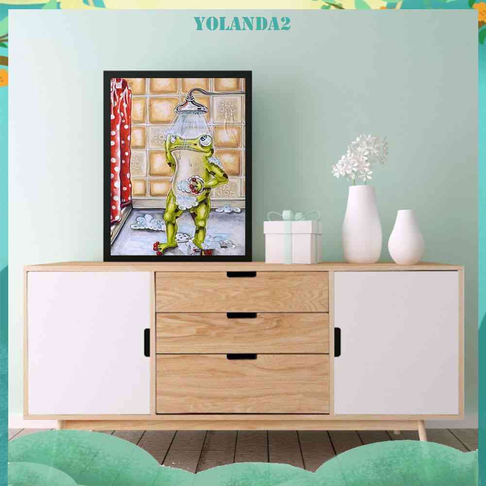 Bộ Tranh Đính Đá 5D Toàn Diện Họa Tiết Chú Ếch Đội Vòi Hoa Sen Độc Đáo DIY Dùng Trang Trí