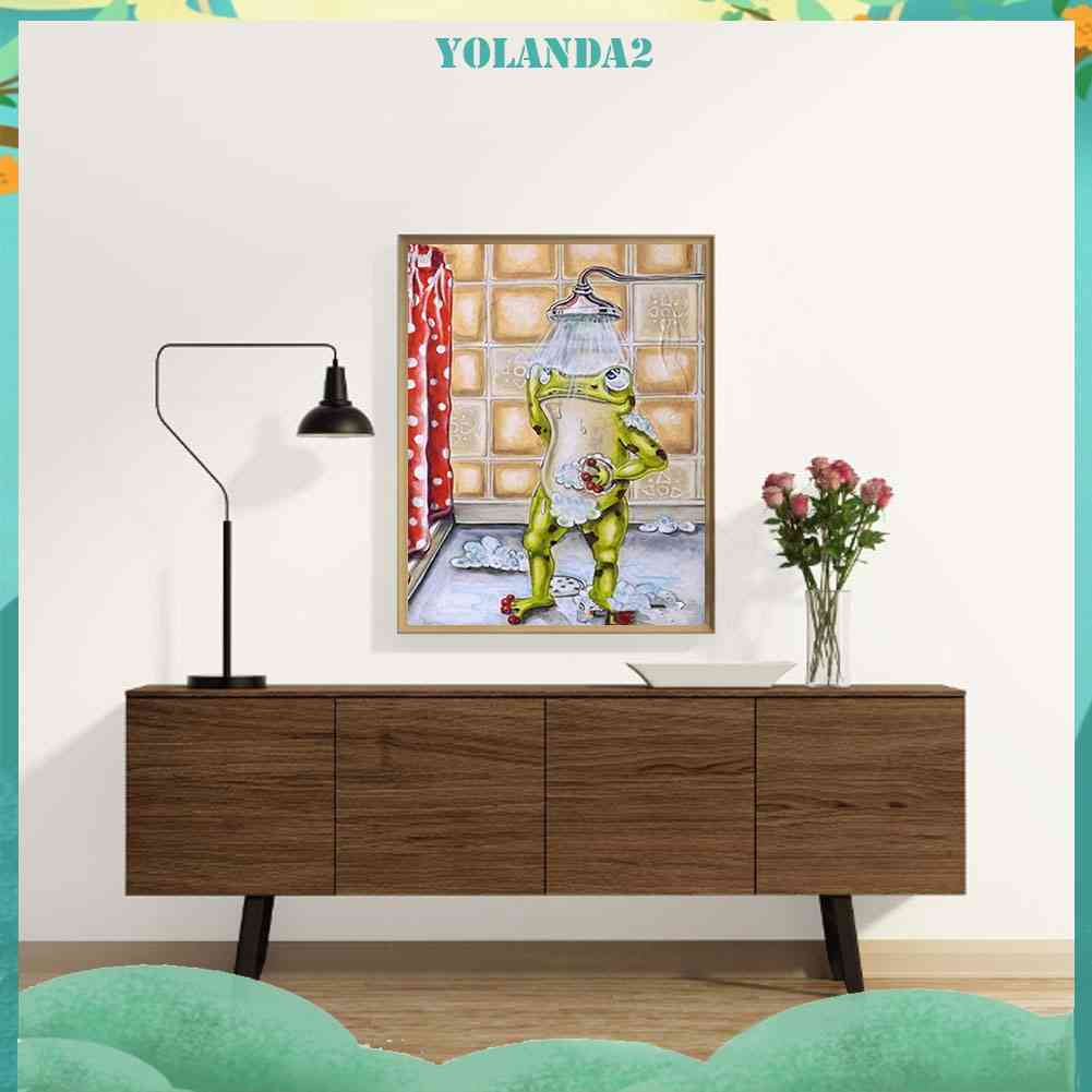 Bộ Tranh Đính Đá 5D Toàn Diện Họa Tiết Chú Ếch Đội Vòi Hoa Sen Độc Đáo DIY Dùng Trang Trí