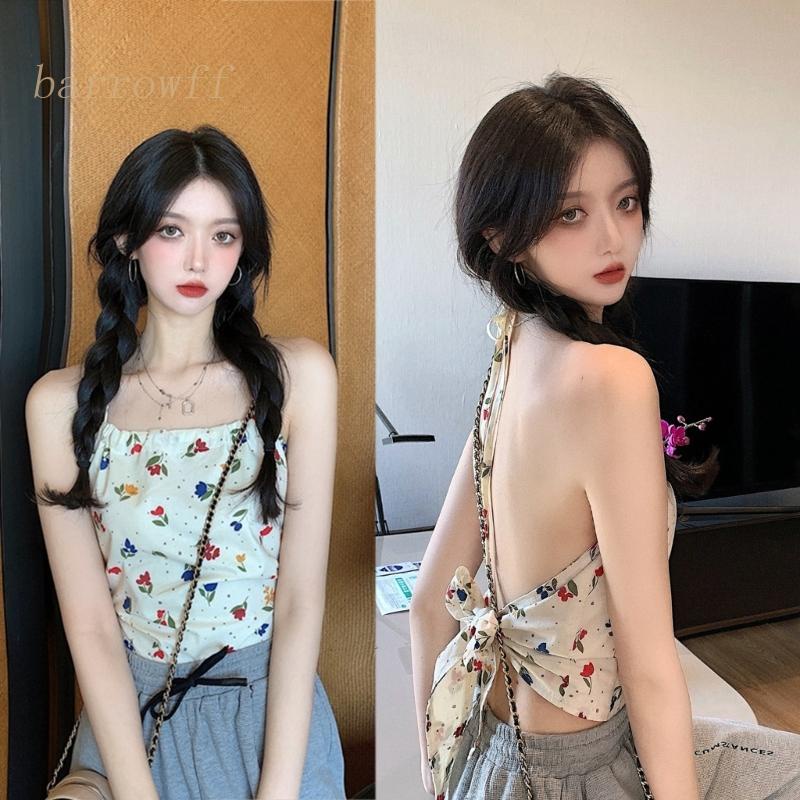 Áo Croptop Hai Dây Họa Tiết Hoa Dễ Thương Thời Trang Mùa Hè Cho Nữ