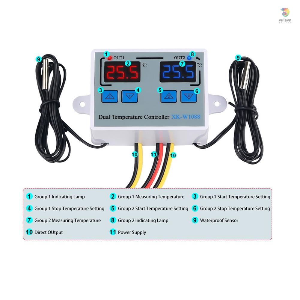 Thiết Bị Điều Chỉnh Nhiệt Độ Kép Kỹ Thuật Số 110-220V Có Đèn LED Chống Thấm Nước Cho Bể Cá