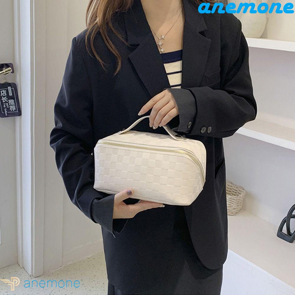 Túi Đựng Đồ Trang Điểm Bằng Da PU Sức Chứa Lớn Màu Trơn Đa Năng Có Khóa Kéo Phong Cách Vintage