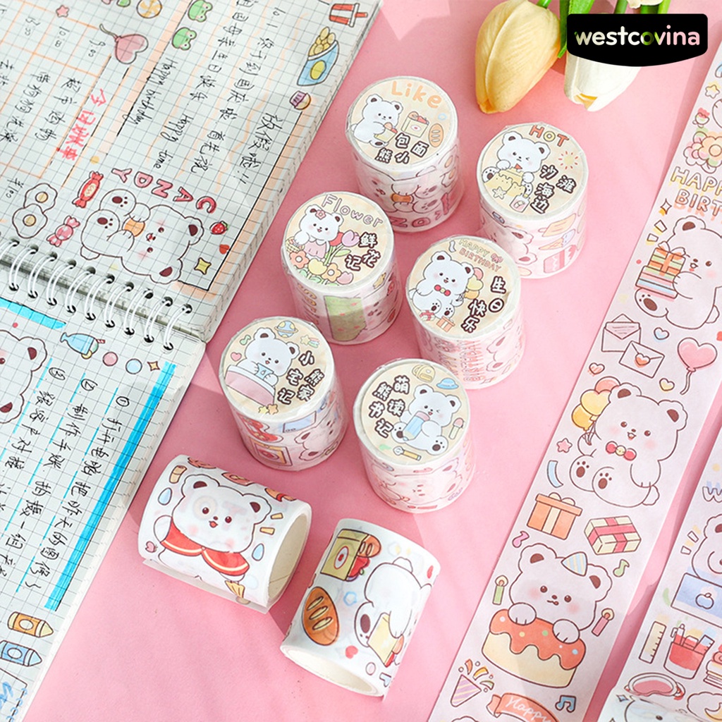 [COD]♪1 Cuộn Băng Keo Giấy Dán Hình Gấu Nhật Bản Dễ Thương Có Thể Tái Sử Dụng Trang Trí Sổ Tay