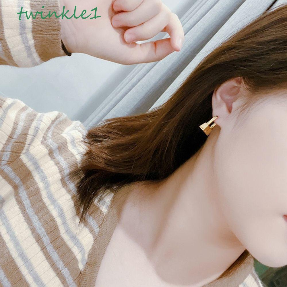 Khuyên Tai Hình Ổ Khóa Lấp Lánh Bằng Đồng Độc Đáo Phong Cách Hàn Quốc Cổ Điển