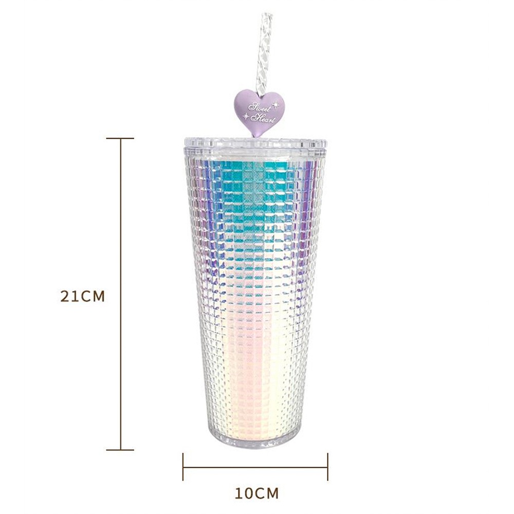Cốc Nhựa Dung Tích Lớn Hai Lớp Màu Gradient Kim Cương Trái Tim Mới