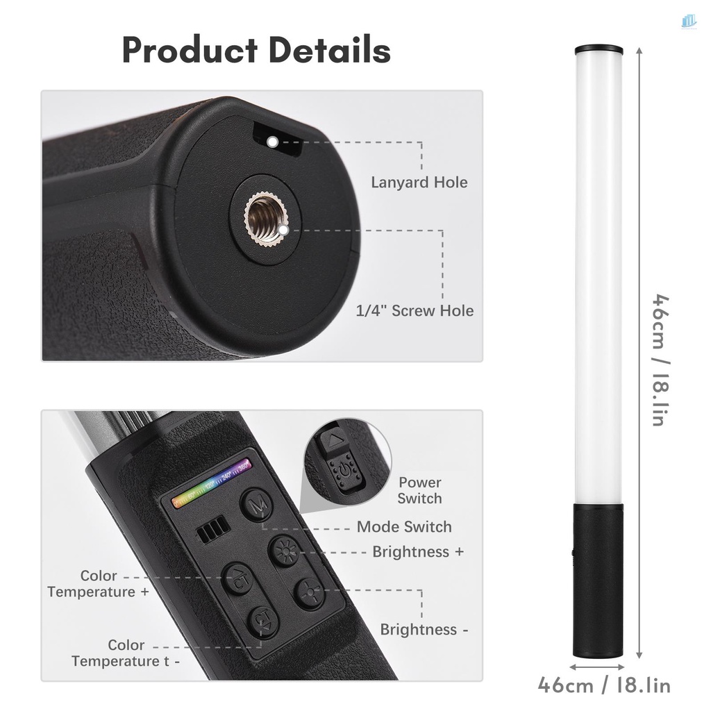 Gậy Đèn LED Video RGB Cầm Tay Andoer W150RGB 2500K-9000K 20 Hiệu Ứng Tích Hợp Pin Chuyên Dụng Hỗ Trợ Live Stream