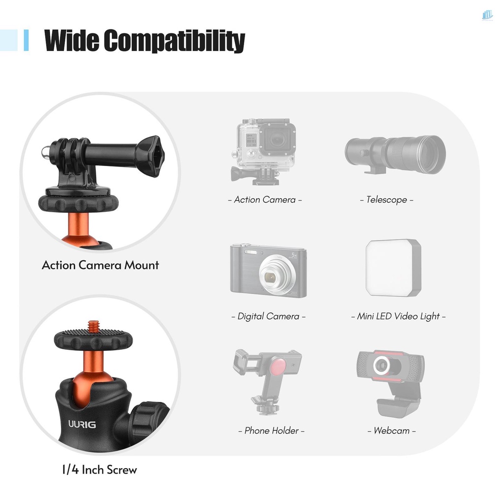 Giá Đỡ Máy Ảnh Đầu Bi Mini UURIG BH-07 Ốc Vít 1 / 4 Inch Có Đế Nam Châm Thay Thế Cho DJI / 11 / 10 / 9 Insta360 Action