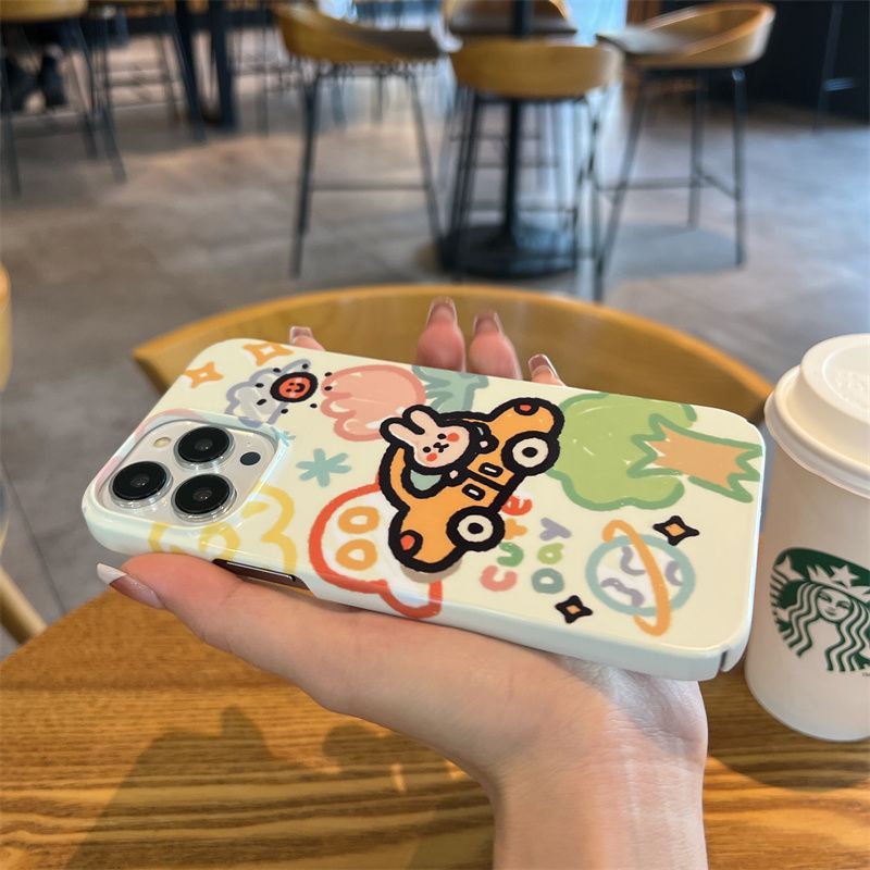 Ốp Điện Thoại Cứng Họa Tiết Cô Gái Và Chú Thỏ Dễ Thương Cho Iphone 14pro x12 / 8P11Max13