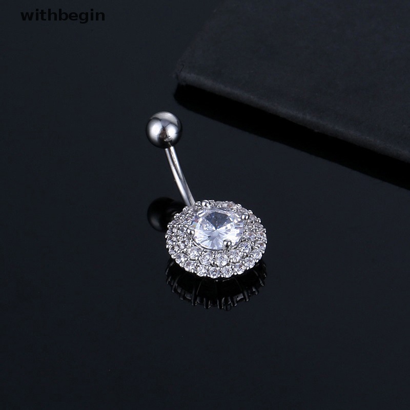Khuyên Rốn Dáng Dài Bằng Thép Không Gỉ Đính Đá Zircon Hình Hoa Quyến Rũ