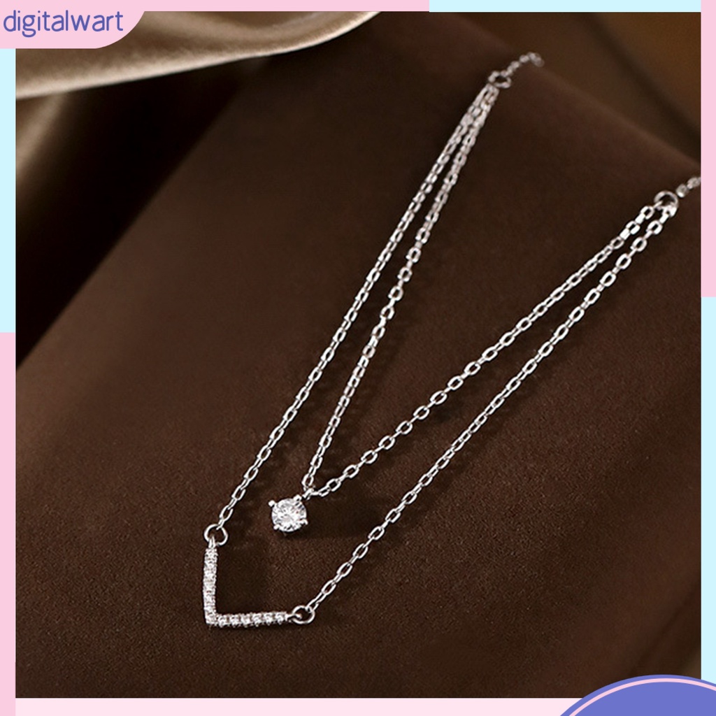 Vòng cổ Hai Lớp Hình Chữ V Màu Bạc Có Thể Điều Chỉnh Phong Cách Hàn Quốc