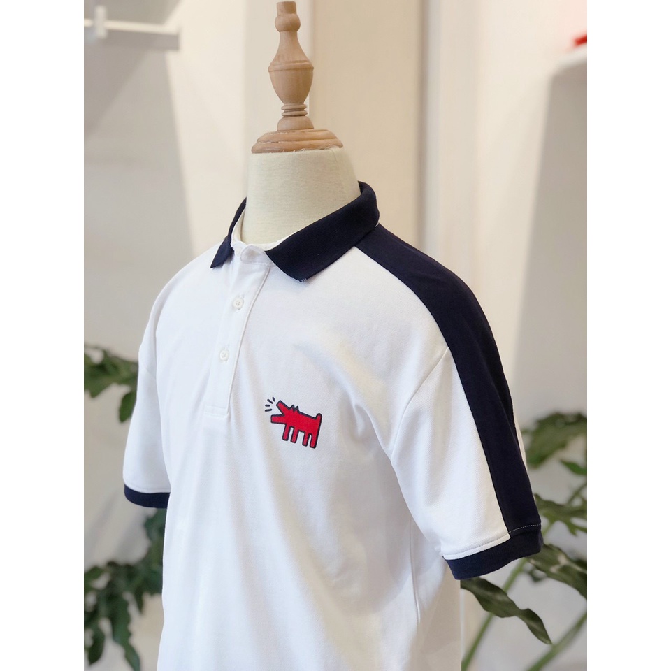 Áo polo BT trắng vai phối navy