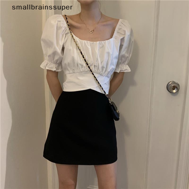 Áo Kiểu Cổ Vuông Tay Ngắn Phồng Thời Trang Mùa Hè Xinh Xắn Cho Nữ