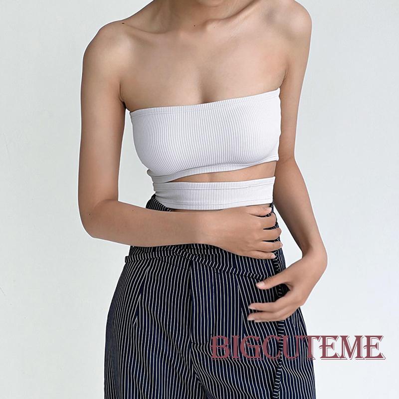 [] - Áo Croptop Trễ Vai Không Dây Hở Vai Co Giãn Thời Trang Đường Phố Câu Lạc Bộ Đường Phố Mùa Hè Dành Cho