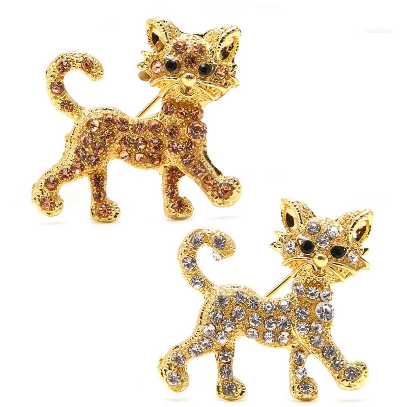 Ghim Cài Áo Mạ Vàng Hình Mèo Đính Đá Nhân Tạo Thời Trang