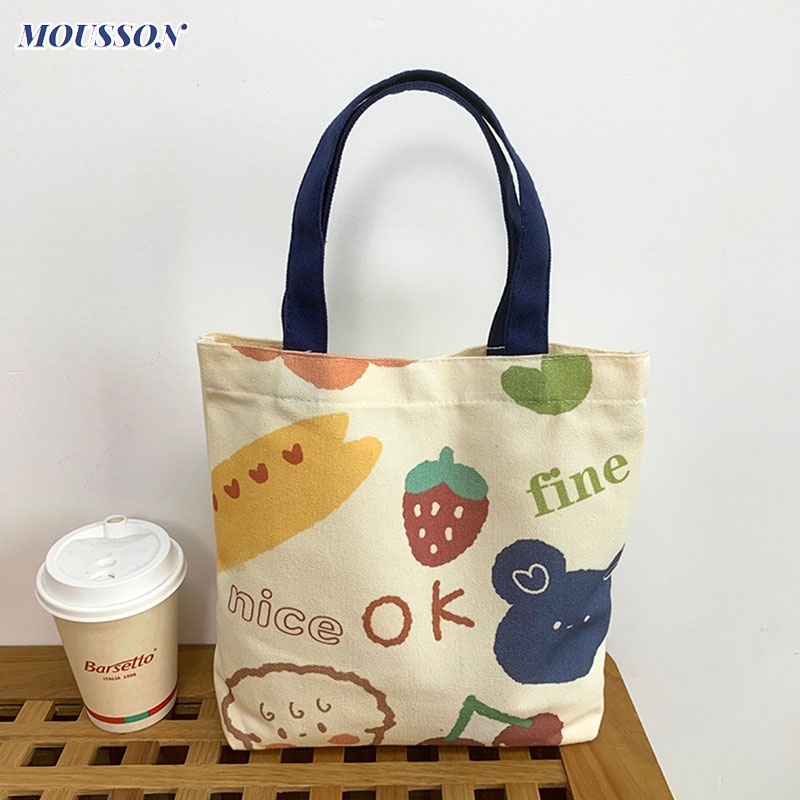 MOUSSON Túi tote Vải Canvas Cỡ Lớn In Hoạt Hình Kiểu Nhật Bản Dễ Thương