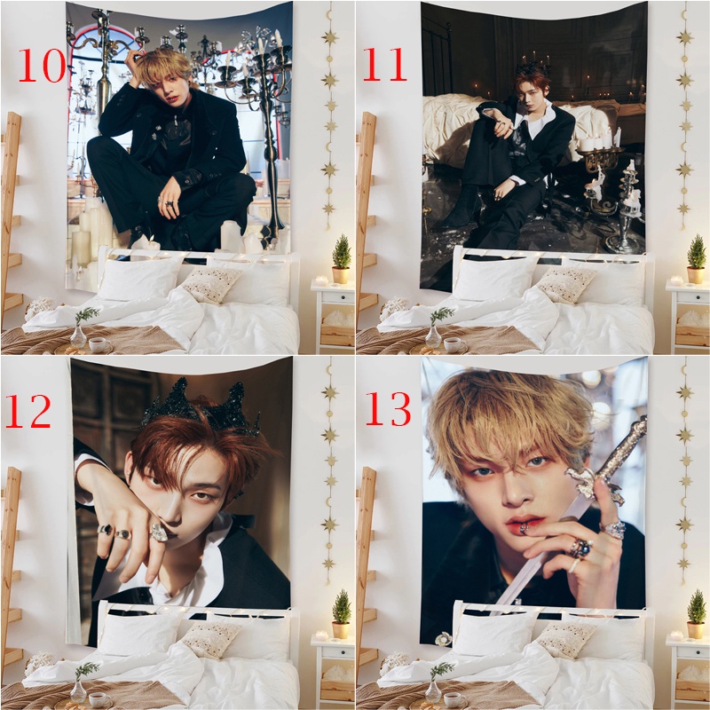 ENHYPEN  Thảm Treo Tường Heeseung, Jungwon, Jay, Jake, Ni-Ki, Sunghoon Và Sunoo Kèm Kẹp Chất Liệu Polyester Trang Trí Phòng Ngủ