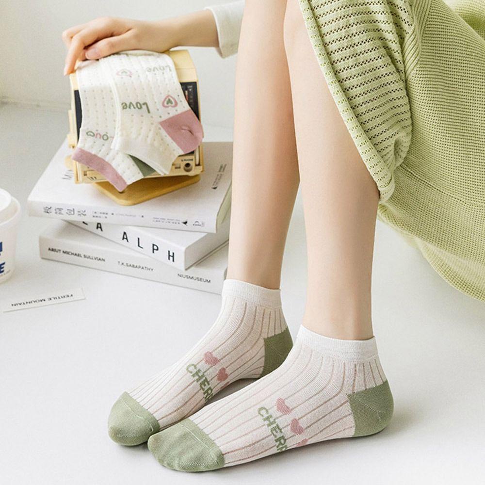 Vớ Lưới Cổ Thấp Họa Tiết Trái Tim Dễ Thương Thoải Mái Cho Nữ