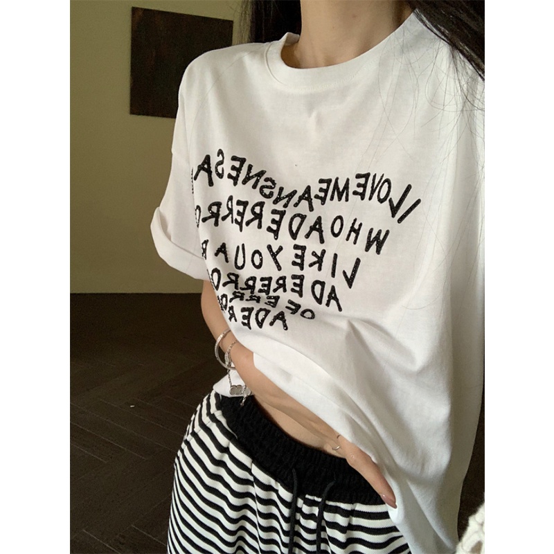 Áo Thun Tay Ngắn Cổ Tròn Dáng Rộng In Chữ Đơn Giản Trẻ Trung Hợp Thời Trang