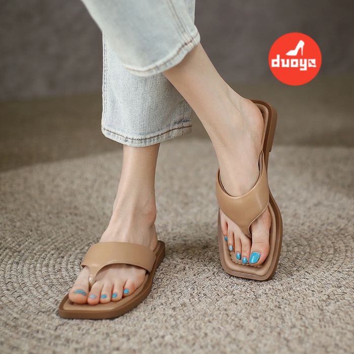 Tóc Thẳng Của Duoya Nhà Máy ~ [Hàng Có Sẵn] FairyWink A bit ~!Dép Xăng Đan Mũi Vuông Đế Bằng Dày Dặn Đính Đá Pha Lê Trong Suốt Chống Mòn Chống Mòn Thời Trang Mùa Hè Cho Nữ